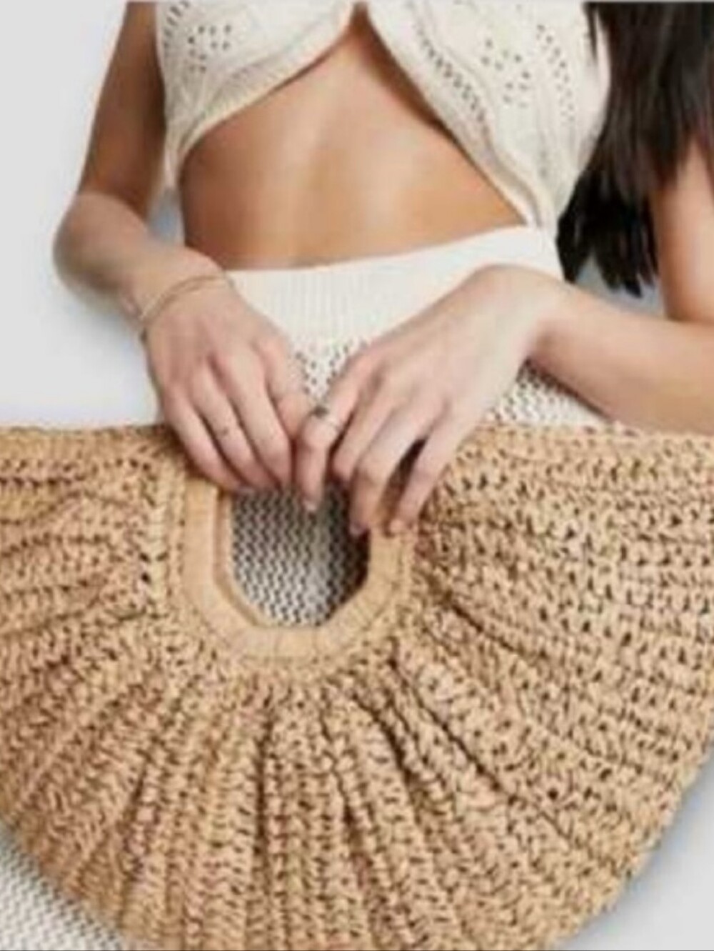 RAMLA Woven Straw Half-Moon Tote Bag in Natural